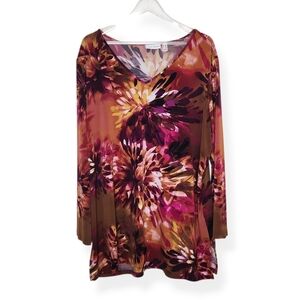 Susan Graver Women's V-Neck Long Sleeve Floral Print Top Shirt Stretchy Size 2X